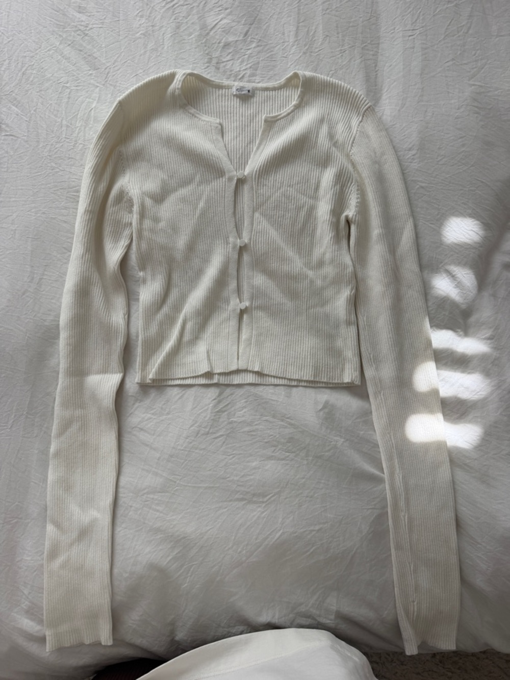 Garage Cream Ribbed Button-Front Long-Sleeve Top